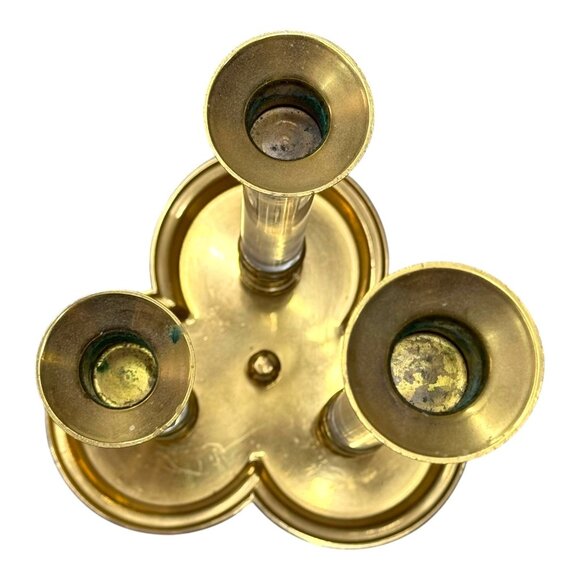 Ethan Allen 2 Vintage Lucite Brass Graduated Candle Holder Pair MCM Modernist - Picture 5 of 8